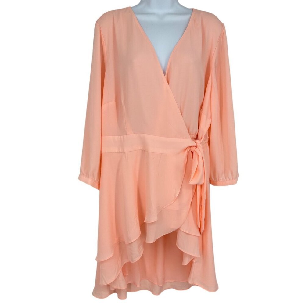 Torrid Pink Georgette Wrap Tunic‎ Blouse High Low Hem Size 1X